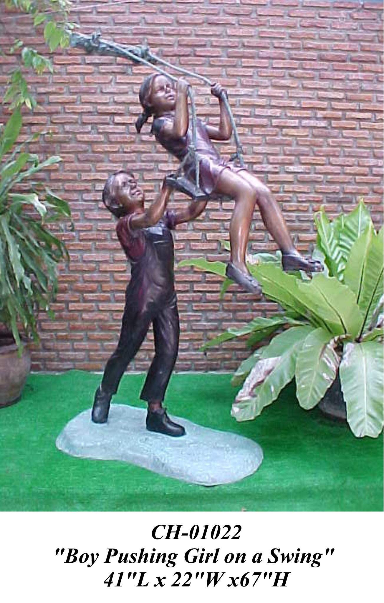 Bronze Boy Pushing A Girl On A Swing