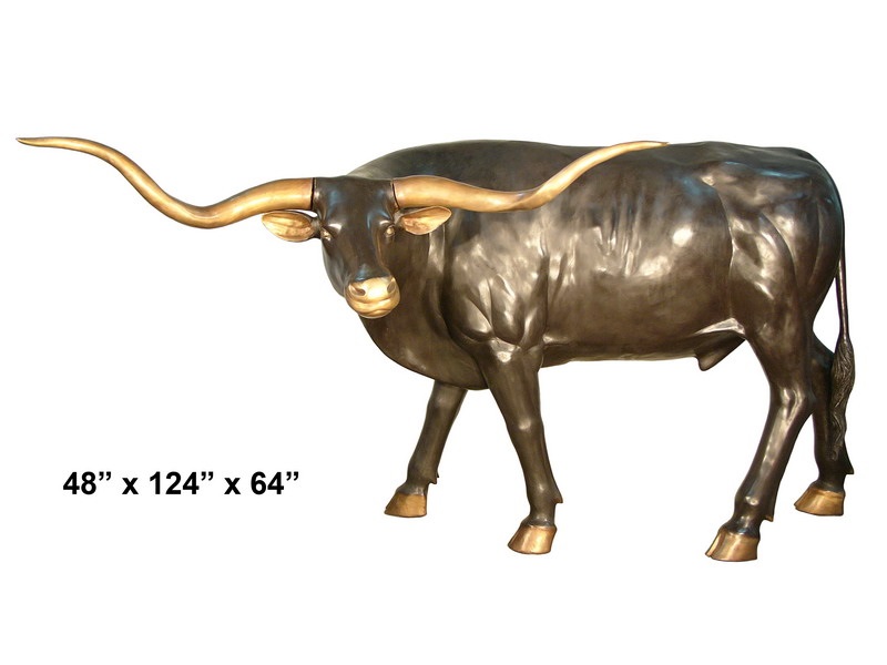Handcrafted Longhorn Steer Bull Copper Figurine Statue 16" x 10" 
