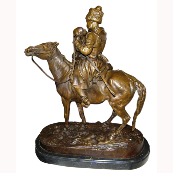 Bronze Russian Soldier on Horse Figurine