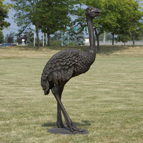 Handmade Handcrafted Solid Bronze Statuette Figurine Statue Figure Sculpture of Ostrich Camel-bird Natural Obsidian Gemstone Stand Pedestal
