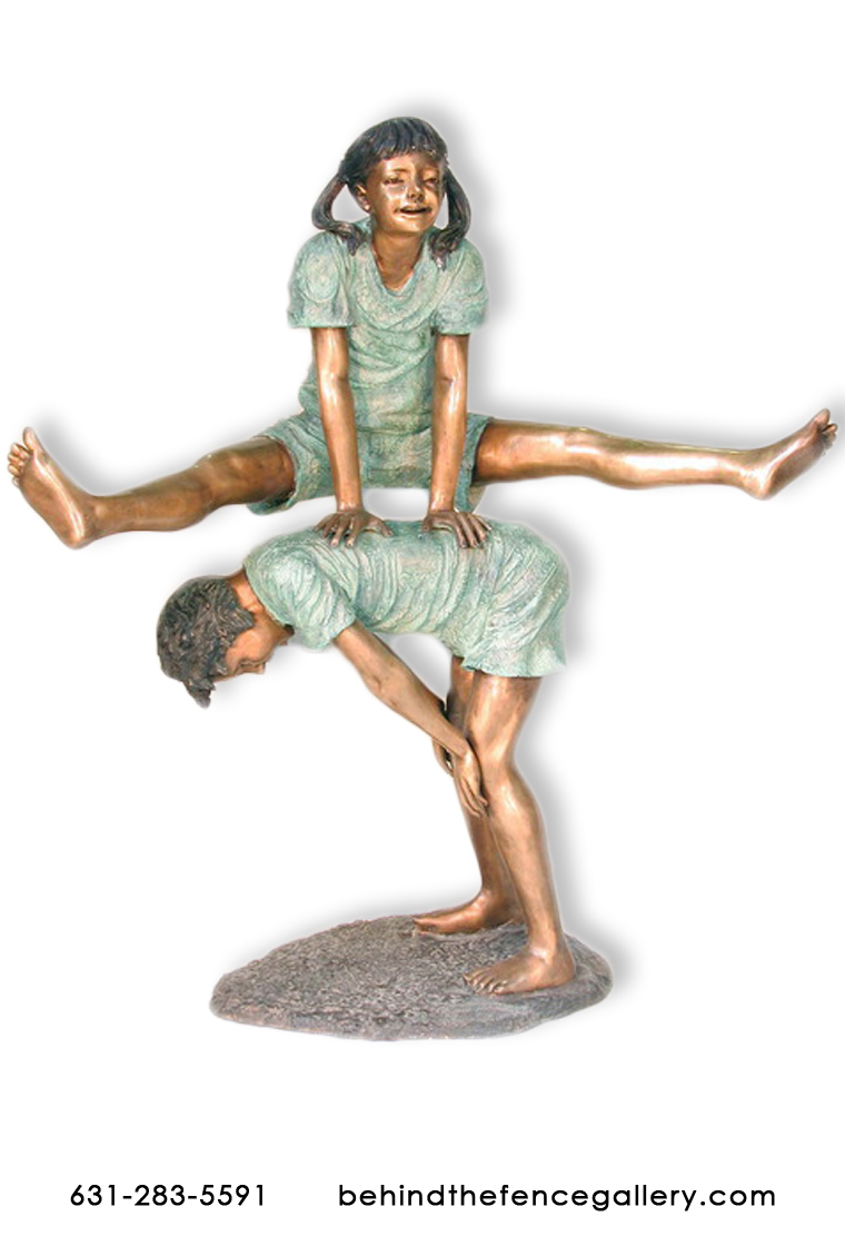 Bronze Kids Playing Leapfrog Statue - Large