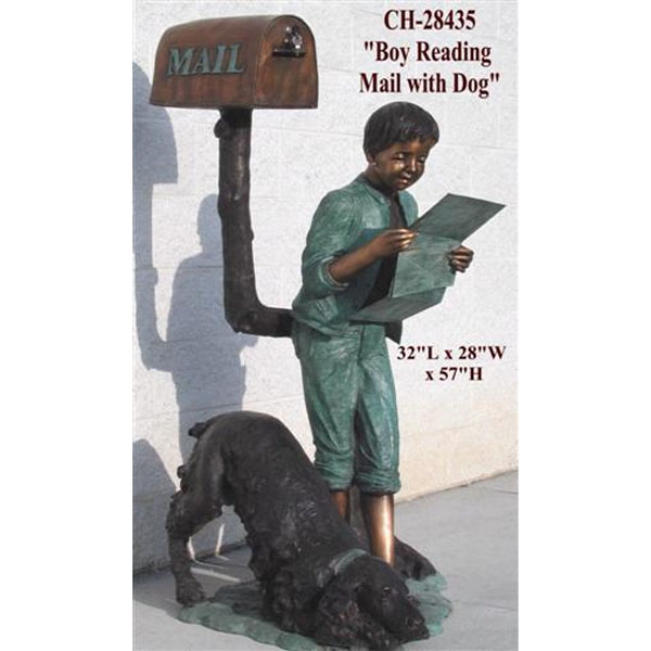 Bronze Boy Reading His Mail with His Dog